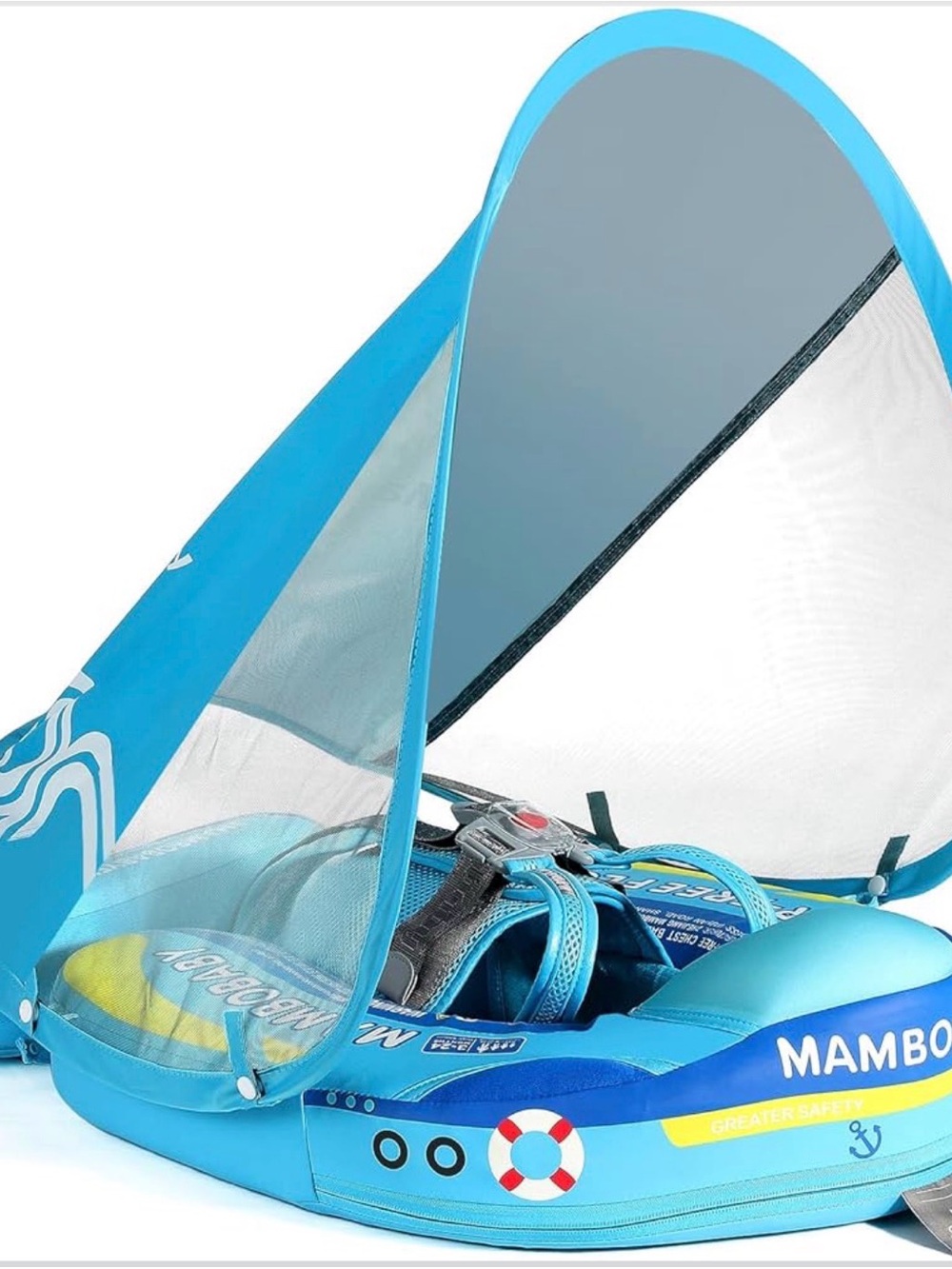 Mambobaby float baby Blue Swim with Sun canopy and tail pillow